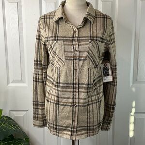 Plaid Collection - Womens Plaid Fleece Casual Button Up Shirt Size L